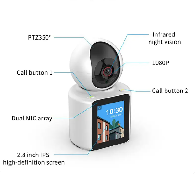 Home camera FHD 1080P WIFI PTZ Camera with 2.8In IP Screen One Click Video Call Camera